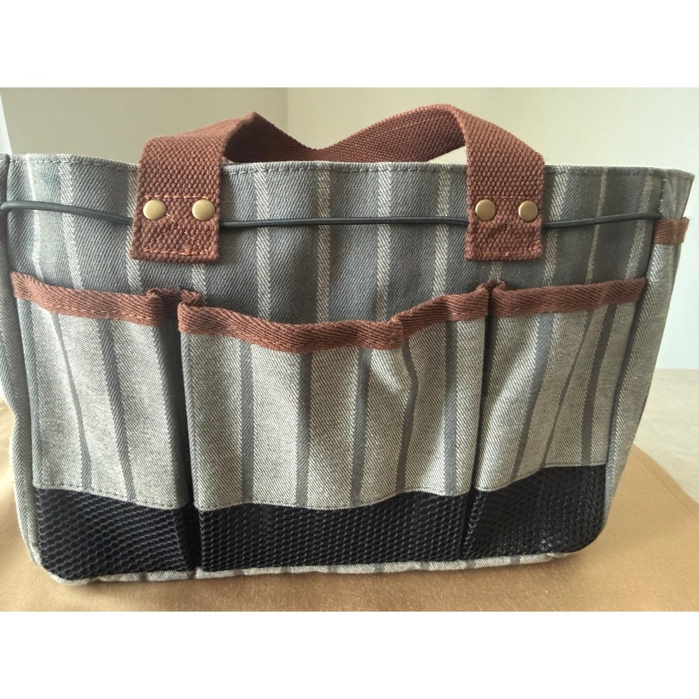 Sophie Conran Burgon & Ball Gardening Tool Bag Grey Ticking Stripe Tote NEW - Picture 8 of 12